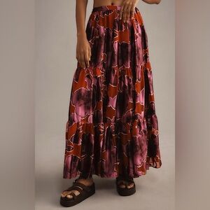 Anthropologie Hutch Purple Red Tiered Maxi Skirt Size 2X Plus